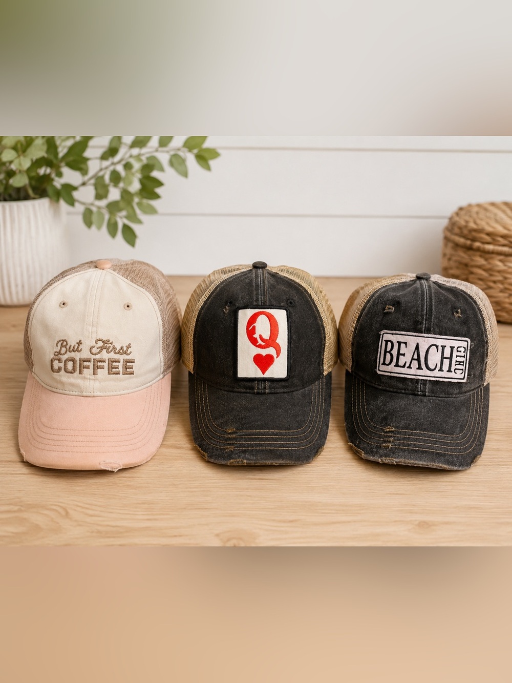 Trendy Baseball Caps Set - Pink, Black, Tan‎